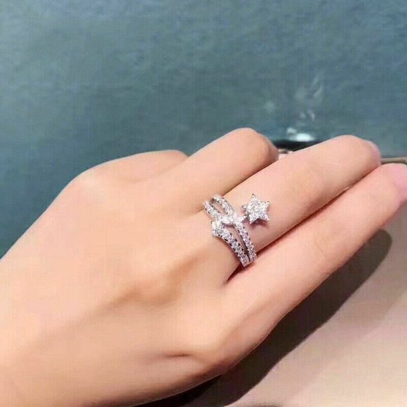 🎀  Fashion Star Shaped 925 Silver Plated Wedding Ring, FB16FA1066 - Picture 5 of 7